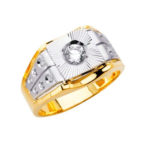 14K Two Tone Gold Men's Cubic Zirconia Ring
