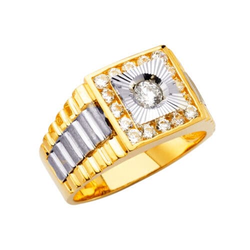 14K Two Tone Gold Men's Cubic Zirconia Ring