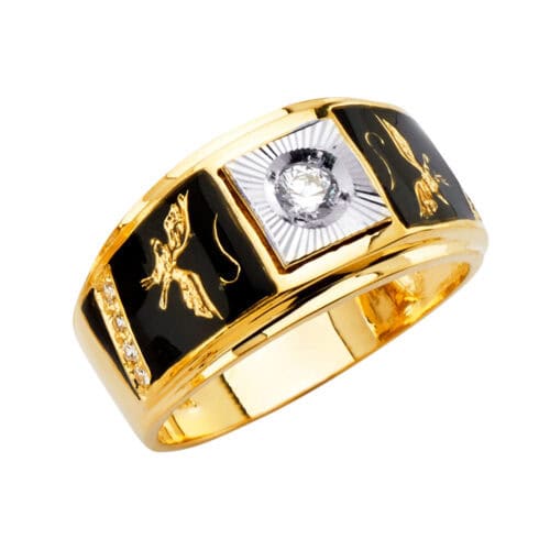 14K Tri Color Gold Men's Cubic Zirconia Ring