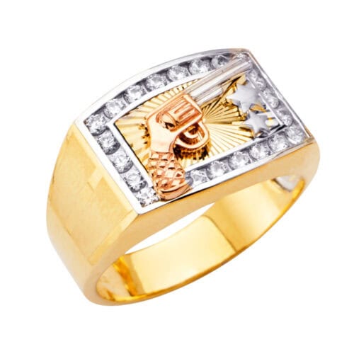 14K Tri Color Gold Men's Cubic Zirconia Ring