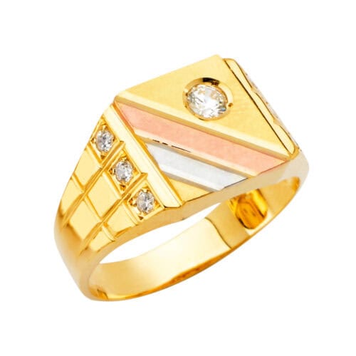 14K Tri Color Gold Men's Cubic Zirconia Ring