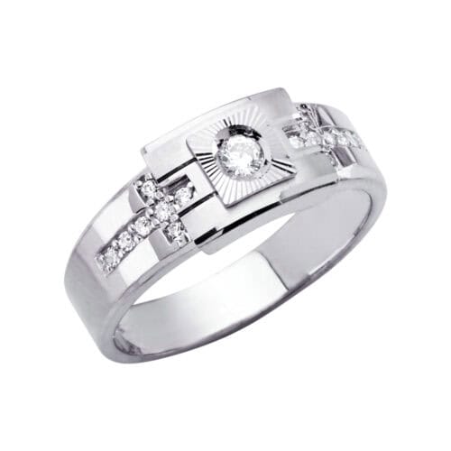 14K White Gold Men's Cubic Zirconia Ring