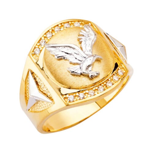 14K Two Tone Gold Eagle Men's Cubic Zirconia Ring