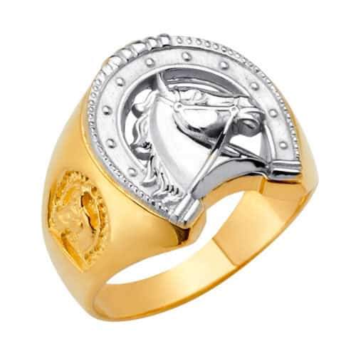 14K Two Tone Gold Horse Shoe Men's Ring