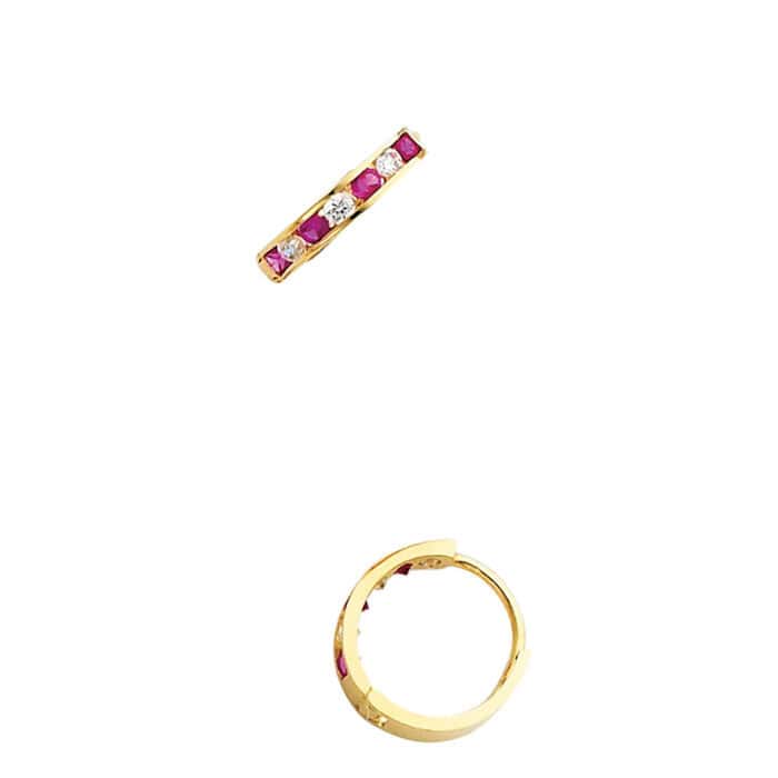 14K Yellow Gold 2mm Cubic Zirconia Huggies Earrings - Image 2