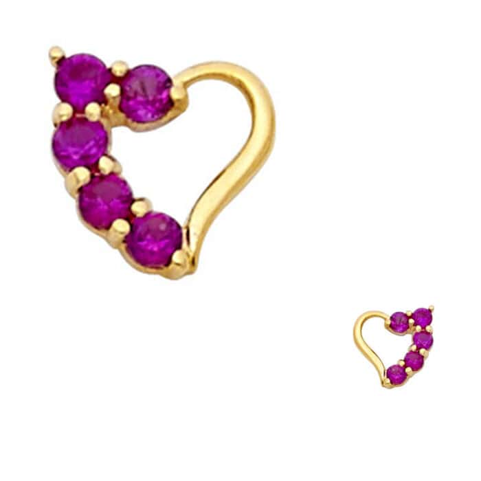 14K Yellow Gold Heart Red Cubic Zirconia Stud Earrings w/Screw - Image 2
