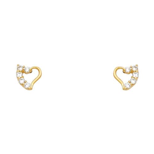14K Yellow Gold Heart Cubic Zirconia Stud Earrings w/Screw