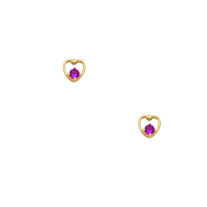 14K Yellow Gold Heart Red Cubic Zirconia Stud Earrings w/Screw - Image 2