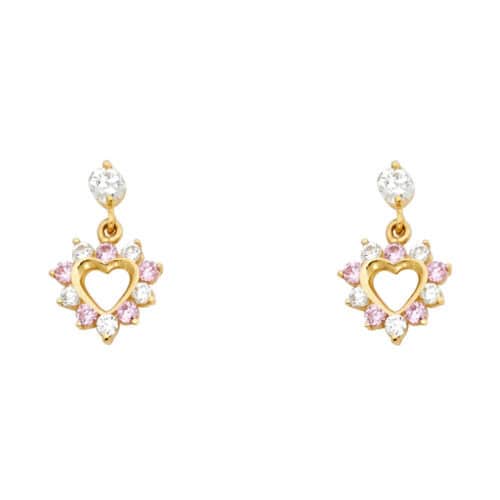 14K Yellow Gold Cubic Zirconia Dangel Stud Earrings w/Screw