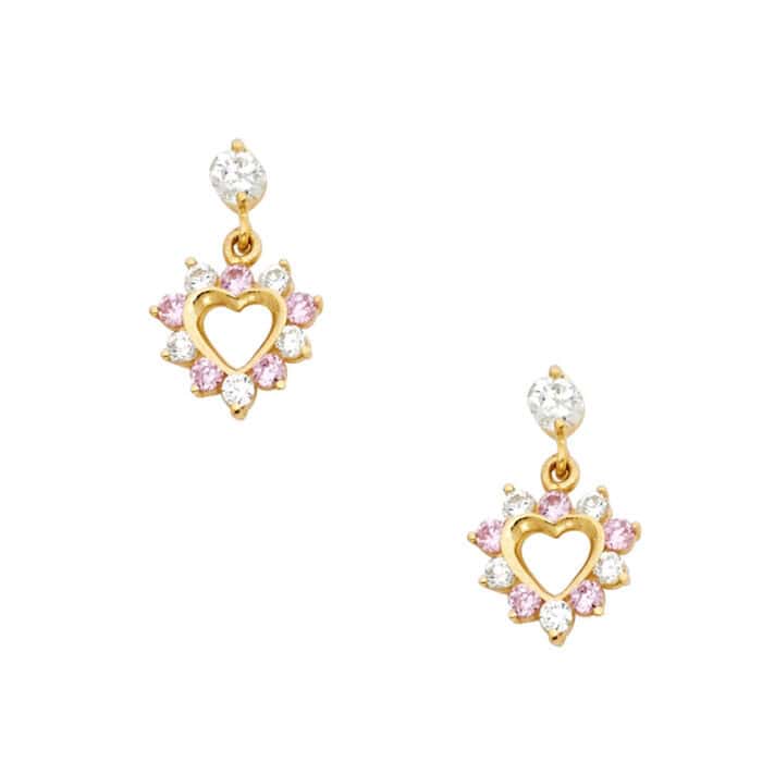 14K Yellow Gold Cubic Zirconia Dangel Stud Earrings w/Screw - Image 2