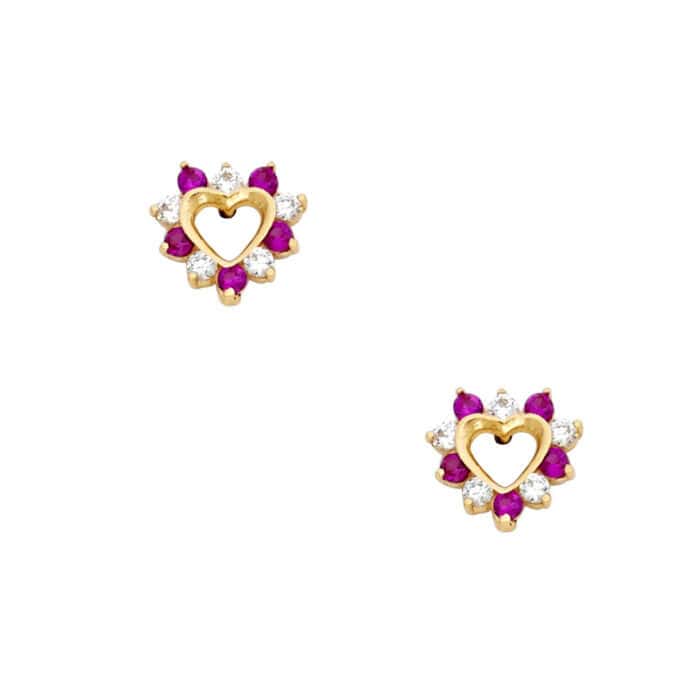 14K Yellow Gold Heart Cubic Zirconia Stud Earrings w/Screw - Image 2