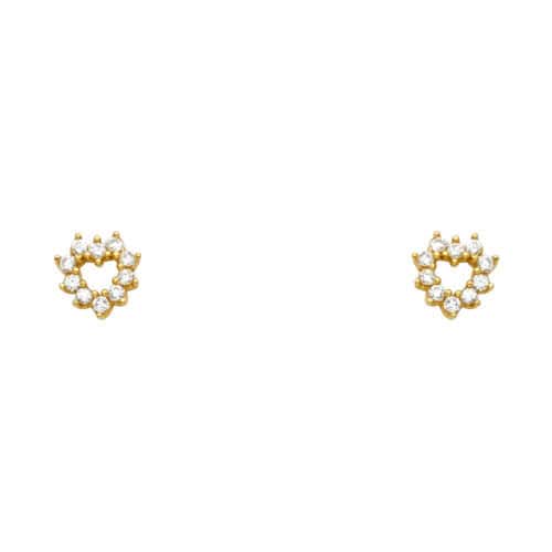 14K Yellow Gold Heart Cubic Zirconia Stud Earrings w/Screw