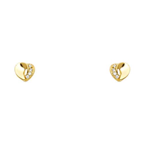 14K Yellow Gold Heart Cubic Zirconia Stud Earrings w/Screw
