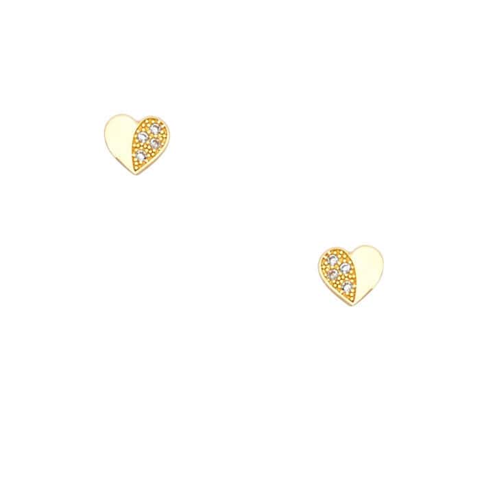14K Yellow Gold Heart Cubic Zirconia Stud Earrings w/Screw - Image 2