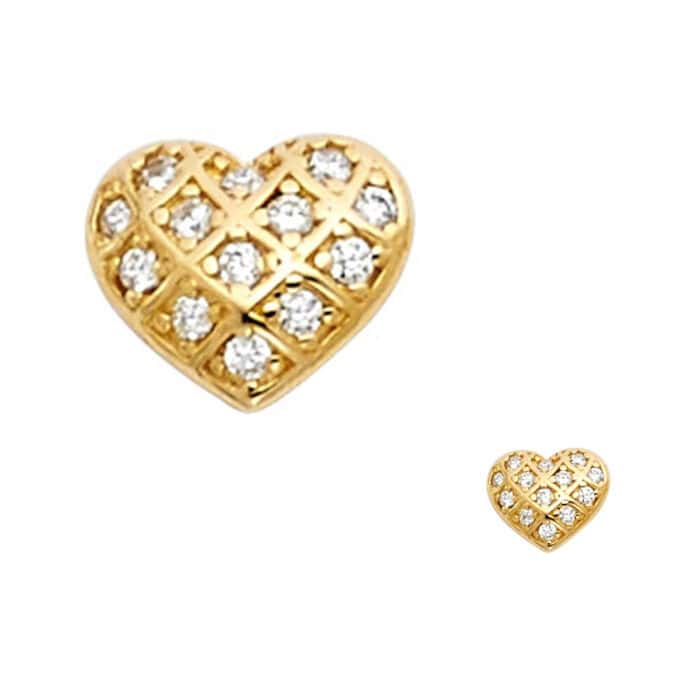 14K Yellow Gold Heart Cubic Zirconia Stud Earrings w/Screw - Image 2