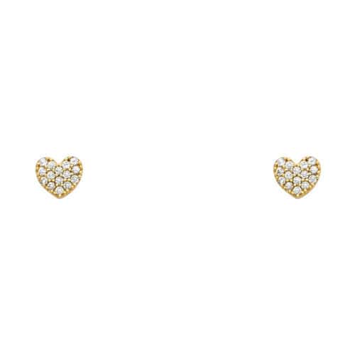 14K Yellow Gold Heart Cubic Zirconia Stud Earrings w/Screw