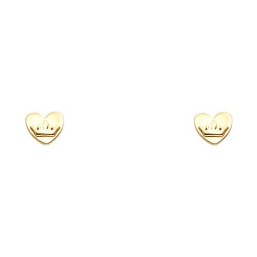 14K Yellow Gold Heart Stud Earrings w/Screw
