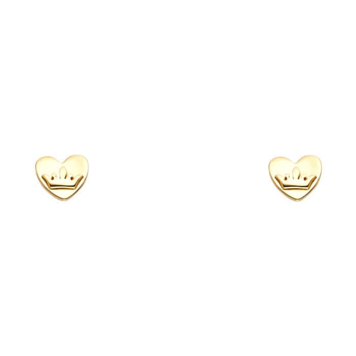 14K Yellow Gold Heart Stud Earrings w/Screw