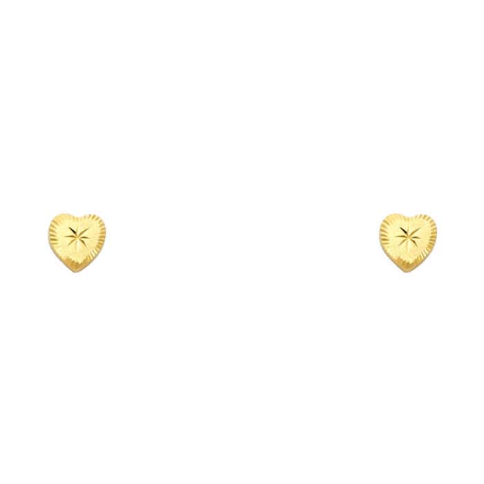 14K Yellow Gold Heart Stud Earrings w/Screw