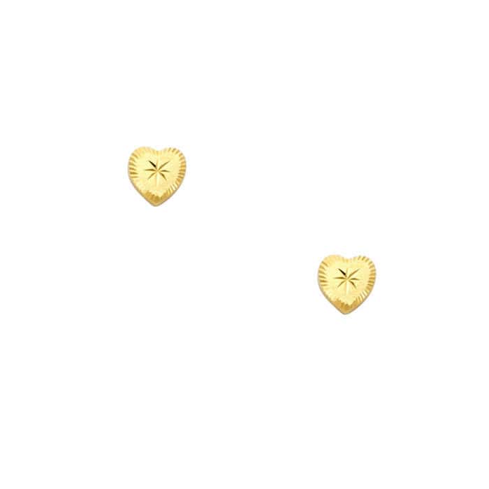 14K Yellow Gold Heart Stud Earrings w/Screw - Image 2