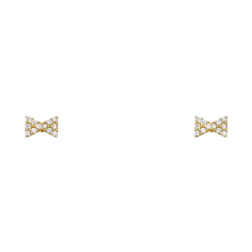 14K Yellow Gold Ribbon Cubic Zirconia Stud Earrings w/Screw