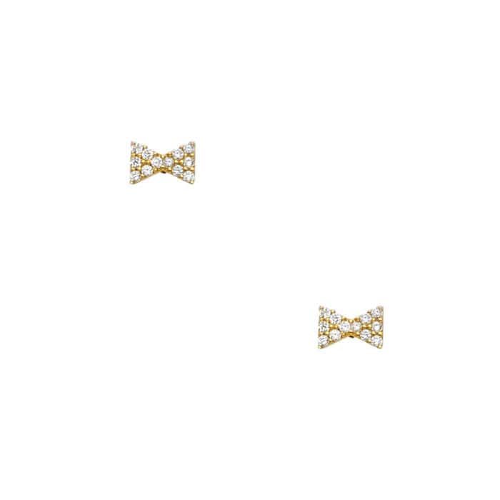 14K Yellow Gold Ribbon Cubic Zirconia Stud Earrings w/Screw - Image 2