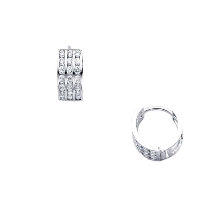 14K White Gold 5mm Cubic Zirconia Huggies Earrings - Image 2