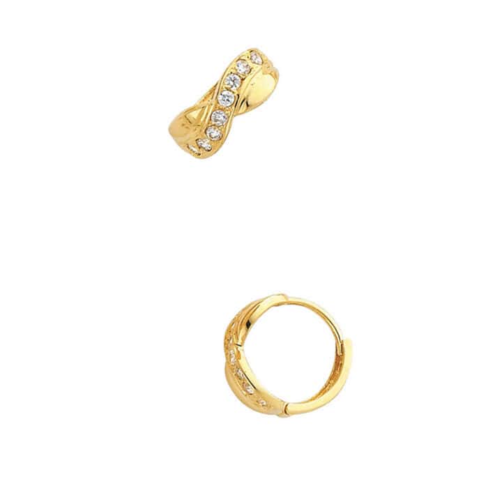 14K Yellow Gold Cubic Zirconia Huggies Earrings - Image 3