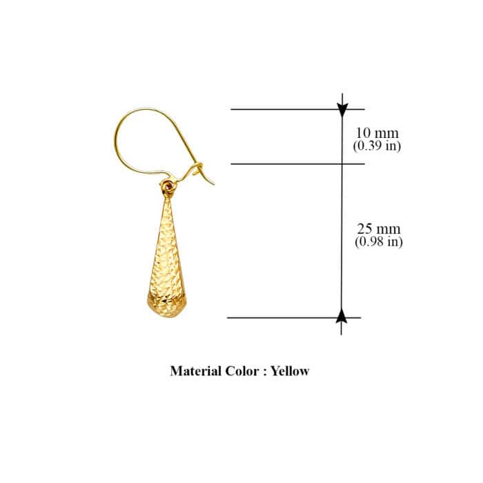 14K Yellow Gold Diamond Cut Hollow Teardrop Hanging Earrings - Image 2