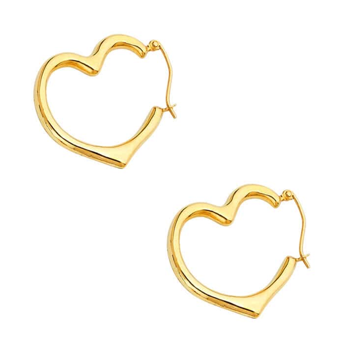 14K Yellow Gold Angled Hollow Heart Earrings - Image 3