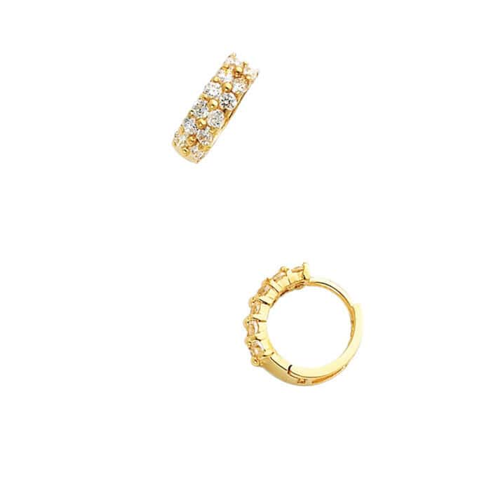 14K Yellow Gold 3mm Cubic Zirconia Huggies Earrings - Image 3