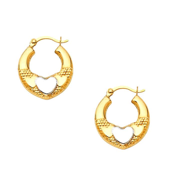 14K Two Tone Gold Fancy Hollow Hoop Earrings - Image 3