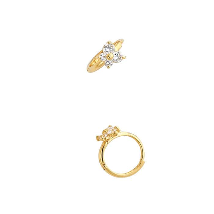 14K Yellow Gold Butterfly Cubic Zirconia Huggies Earrings - Image 3