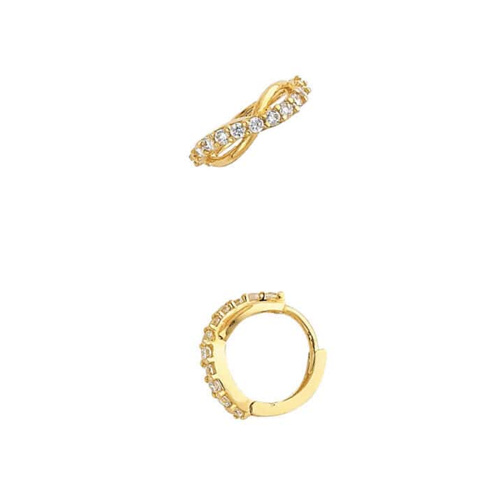 14K Yellow Gold Cubic Zirconia Huggies Earrings - Image 3