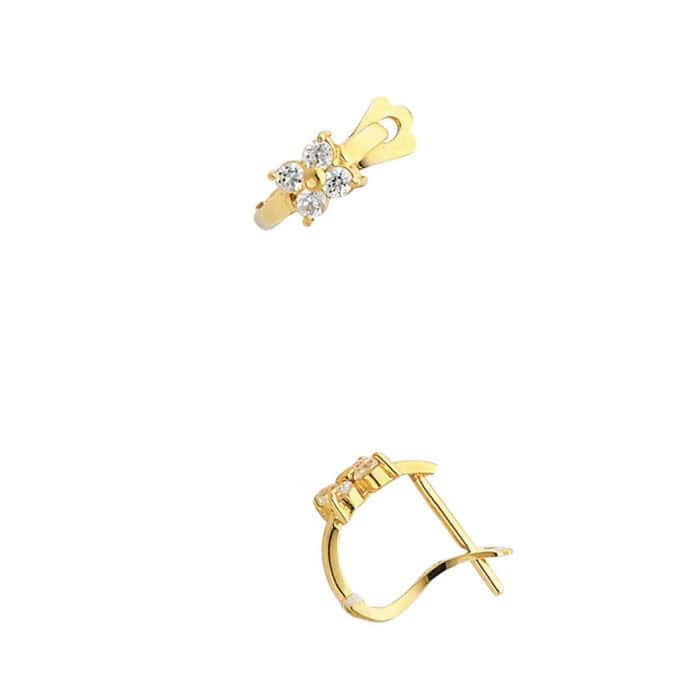 14K Yellow Gold Flower Cubic Zirconia Huggies Earrings - Image 3