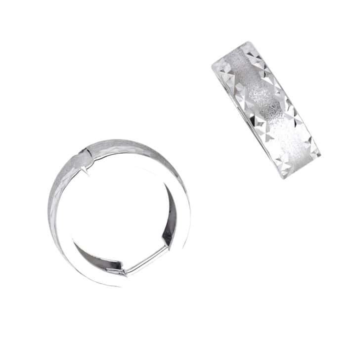 14K White Gold 5mm Diamond Cut Huggies Earrings - Image 3