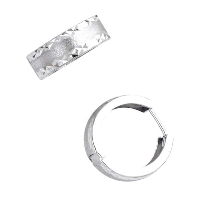 14K White Gold 5mm Diamond Cut Huggies Earrings - Image 2