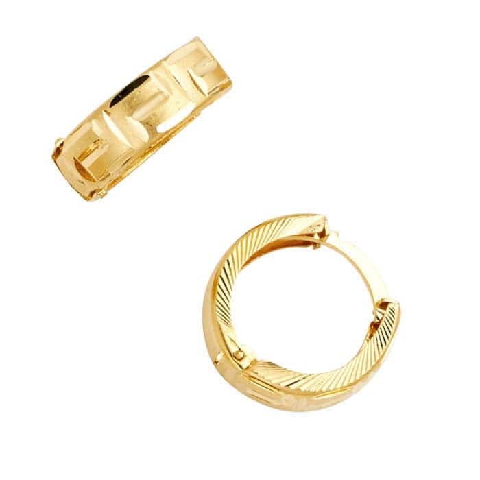 14K Yellow Gold Diamond Cut Stamp Huggies Earringsrings - Image 2