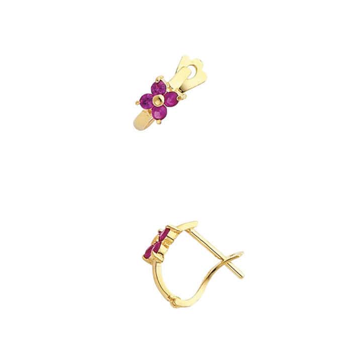 14K Yellow Gold Flower Cubic Zirconia Huggies Earrings - Image 2
