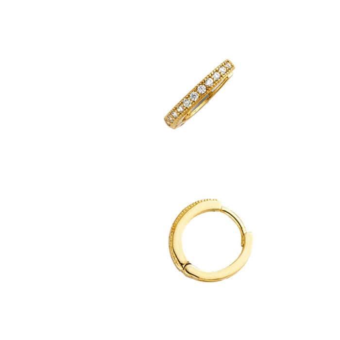 14K Yellow Gold RD Cubic Zirconia Pave Huggies Earrings - Image 3
