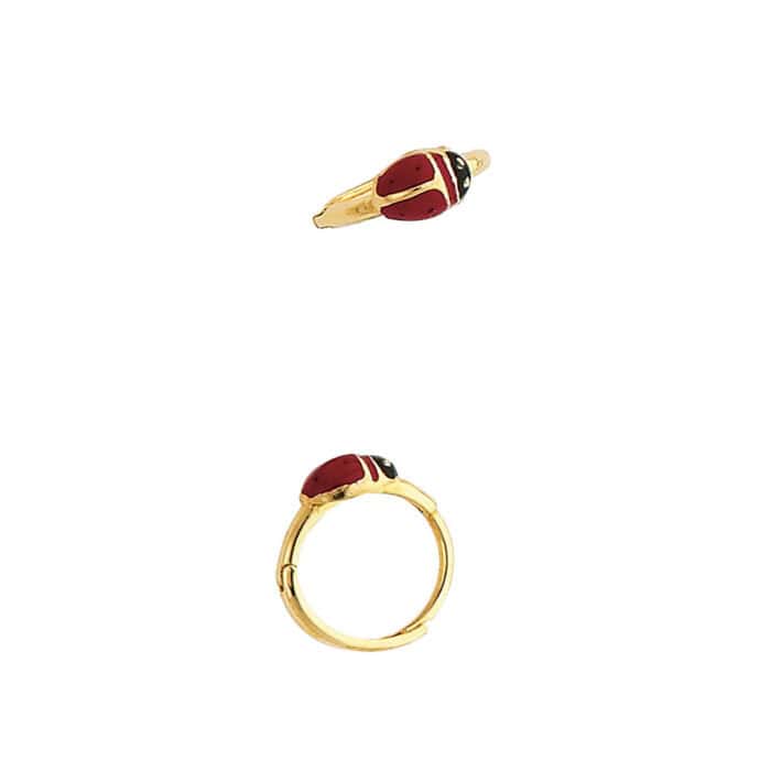 14K Yellow Gold Ladybug Huggies Earrings - Image 2
