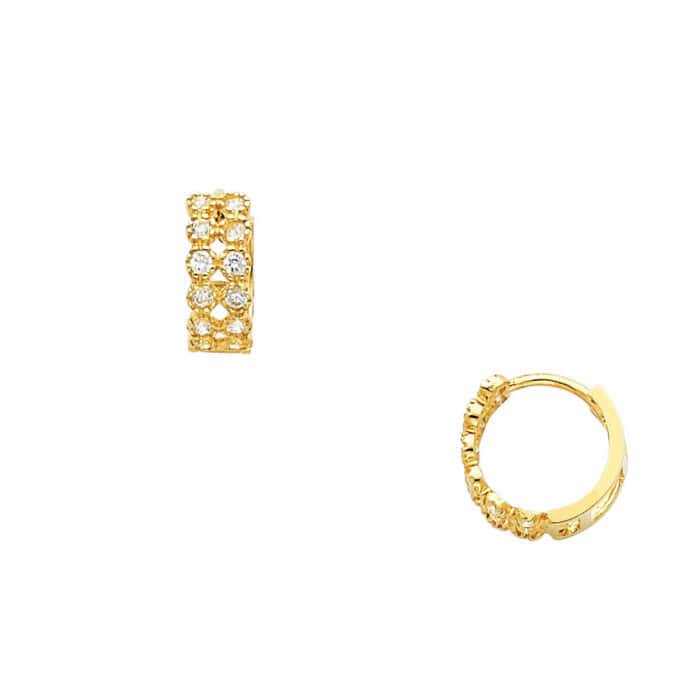 14K Yellow Gold 4mm Cubic Zirconia Huggies Earrings - Image 2