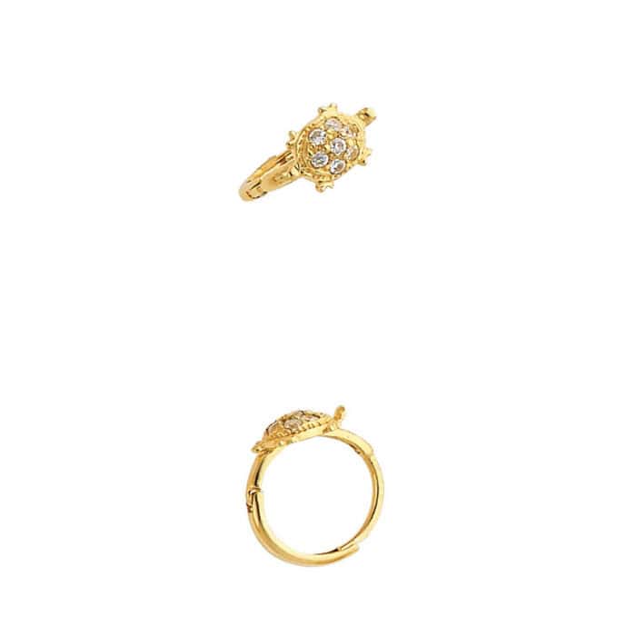 14K Yellow Gold Turtle Cubic Zirconia Huggies Earrings - Image 3