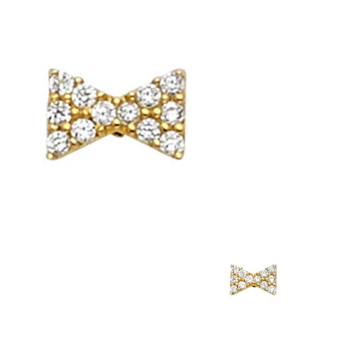 14K Yellow Gold Ribbon Cubic Zirconia Stud Earrings w/Screw - Image 3
