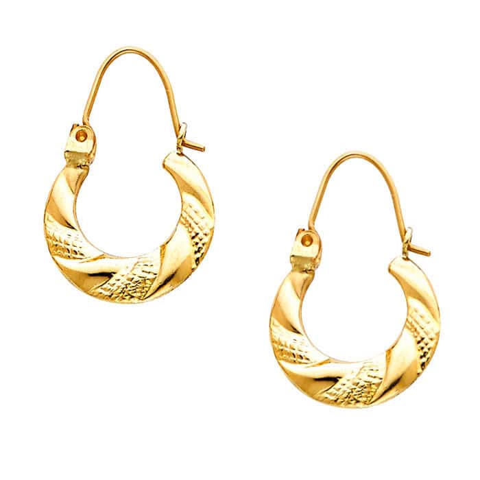 14K Yellow Gold Fancy Hollow Hoop Earrings - Image 3