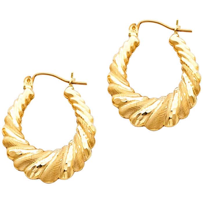 14K Yellow Gold Fancy Hollow Hoop Earrings - Image 2