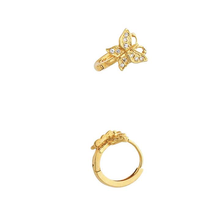14K Yellow Gold Butterfly Cubic Zirconia Huggies Earrings - Image 2