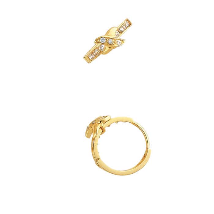 14K Yellow Gold Cubic Zirconia Huggies Earrings - Image 2