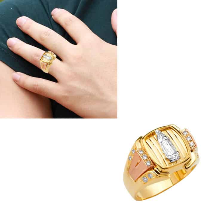 14K Tri Color Gold Guadalupe Men's Cubic Zirconia Ring - Image 2