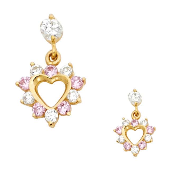 14K Yellow Gold Cubic Zirconia Dangel Stud Earrings w/Screw - Image 3